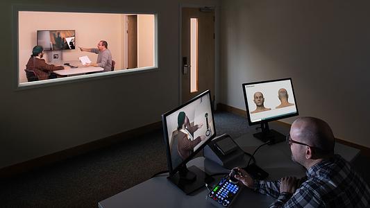 Crime suite / murder house, forensic criminology and policing facility.Interview room, CCTV monitoring and two way glass. Edited for Hero.