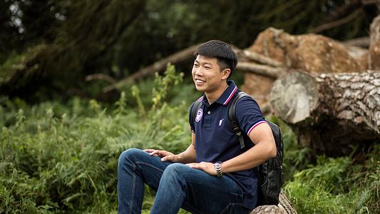 International student on a daytrip to Mount Edgcumbe, overlooking Plymouth Sound