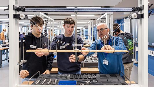 Students using equipment in the STEAM laboratory, Babbage