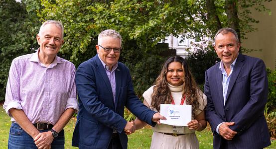 Paul Millin from the Peninsula Medical School, Paul Jackson from the Hospital Saturday Fund, medical student Shehany Warnakulasuriya and Vice-Chancellor, Professor Richard Davies. 
