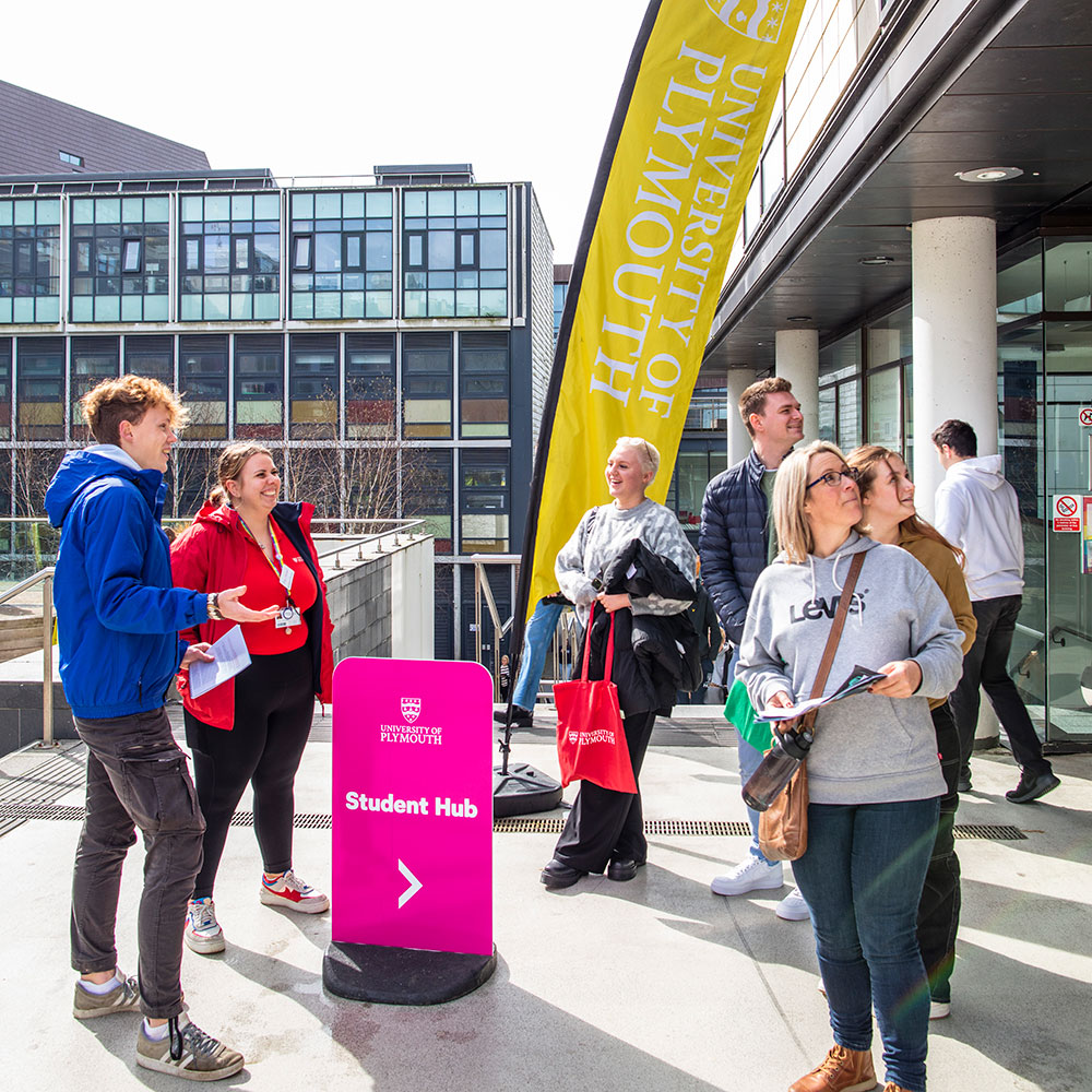 Student ambassadors and visitors on a campus tour at open day