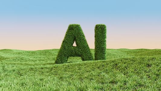 AI letters on a grassy field (3D render)