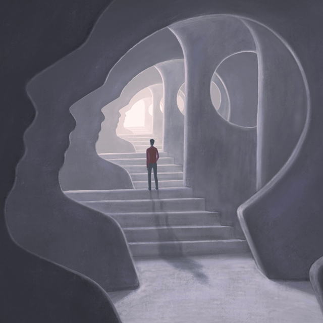 Figure in an abstract representation of the human mind