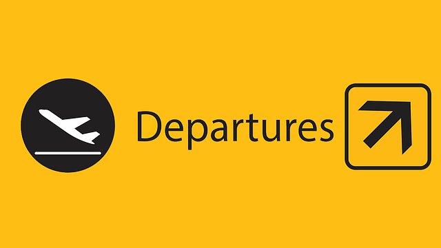 Departures airport sign