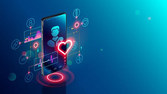 Online tele medicine isometric concept. Medical consultation and treatment via application of smartphone connected internet clinic.