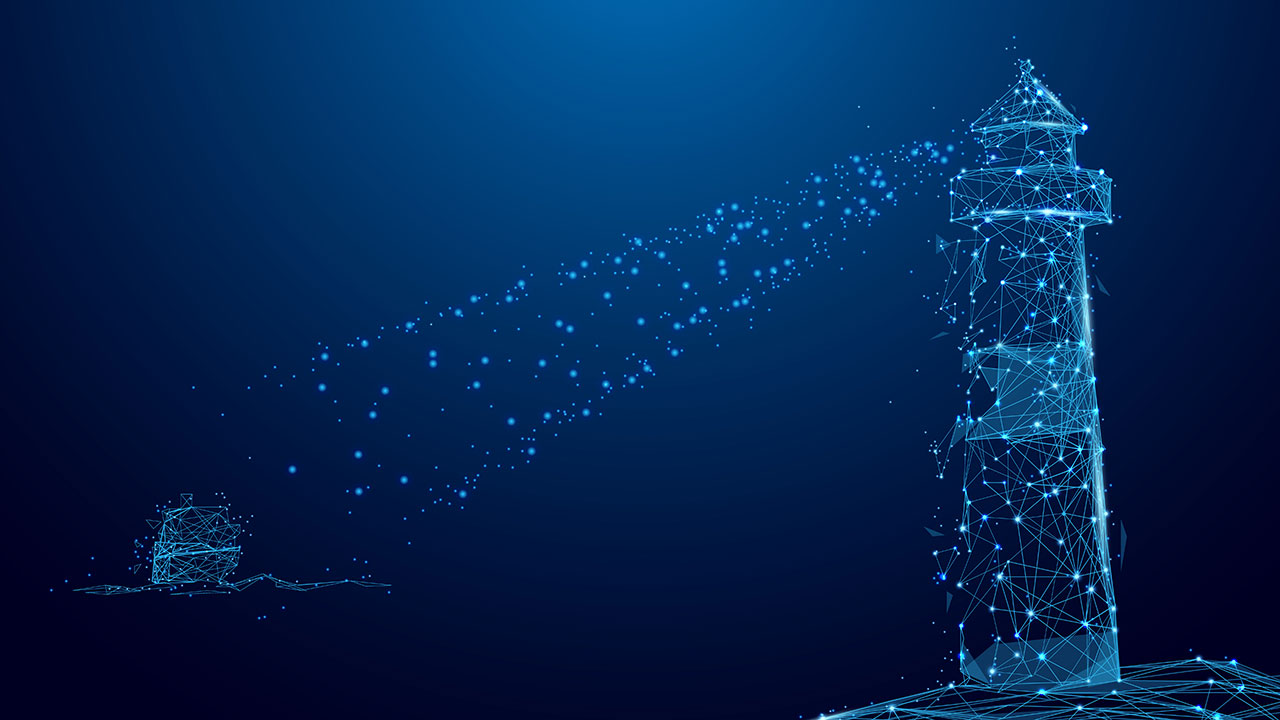 Lighthouse made of data and connections. Getty Images 868075408