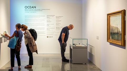 People enjoying the Ocean exhibition at The Levinsky Gallery