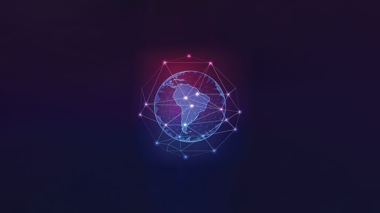 South America on Planet Earth view from space with continents outlines abstract background. Globalization, connection concept. Shutterstock 1508435567