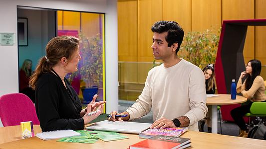 Postgraduate student in digital marketing, Sandesh, accessing advice from Careers Service